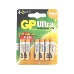 Батарейки алкалиновые GP Ultra Alkaline (24A AAA) 4+2шт на промо-блистере/GP24AU4/2-2CR6Ultra (Р)